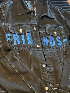 VLONE Black Jacket with Blue "FRIENDS" Chest Text